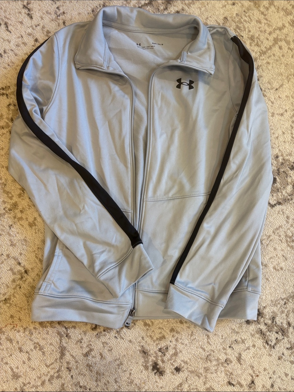 Boys Under Armour Light Gray Track Jacket with Black Sleeve Stripe